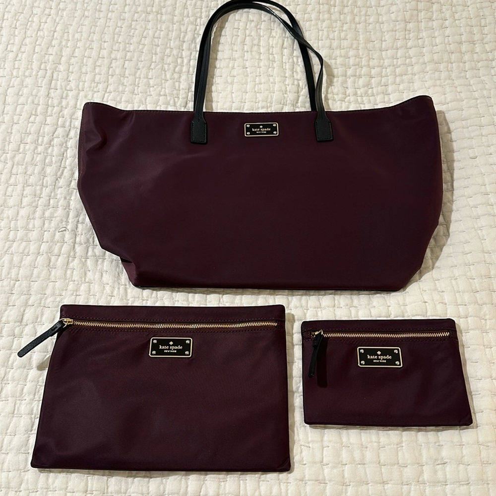 Kate spade bundle! Shoulder bag and two pouches in a beautiful eggplant purple.